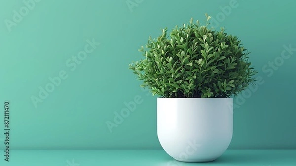 Fototapeta Stylish 3D render of a plant in a white pot, set against a green Eco-Blue background, minimalist design.