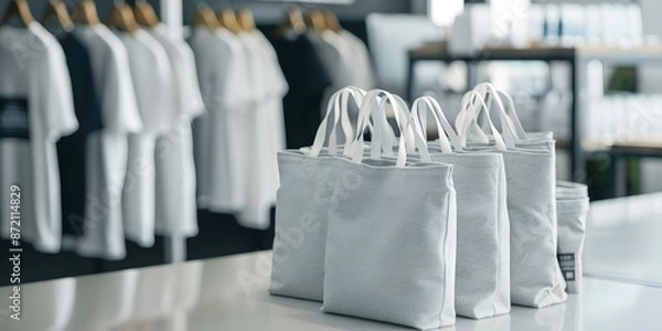 Obraz Preparing branded merchandise for promotional event in company swag kit. Concept Branded Merchandise, Promotional Items, Company Swag Kit, Event Giveaways, Marketing Materials