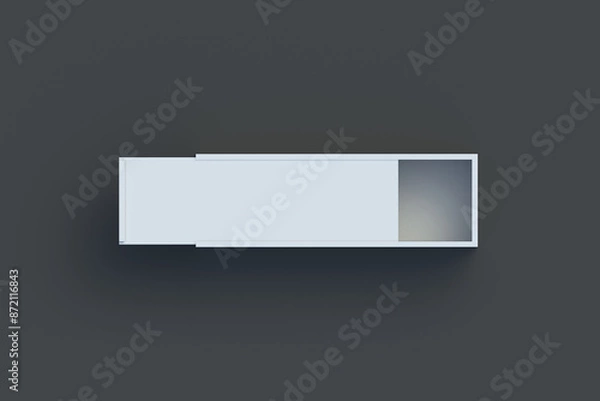 Obraz One gift box with sliding lid on black background. Blank package for present. Rectangular elegance case. Top view. 3d render