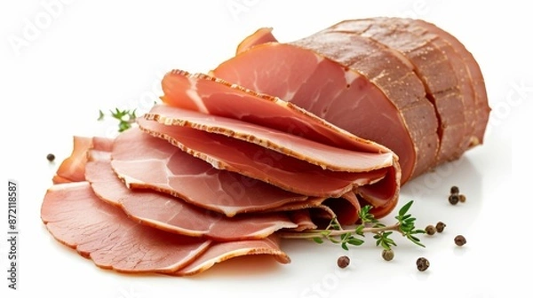 Obraz Sliced beef ham isolated on white background