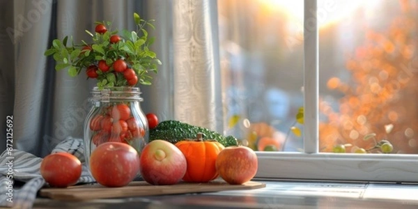 Fototapeta Autumnal Still Life on a Windowsill