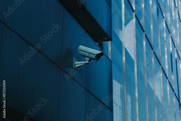 Fototapeta A camera is mounted on a building