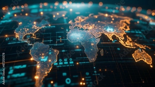 Fototapeta World map, digital information network