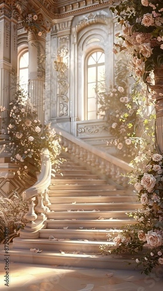 Fototapeta Elegant summer podium with intricate designs and soft lighting, Luxurious, Warm tones, High detail, Digital painting