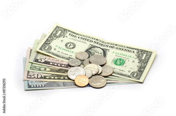 Obraz Dollars Tickets and Coins - Isolated