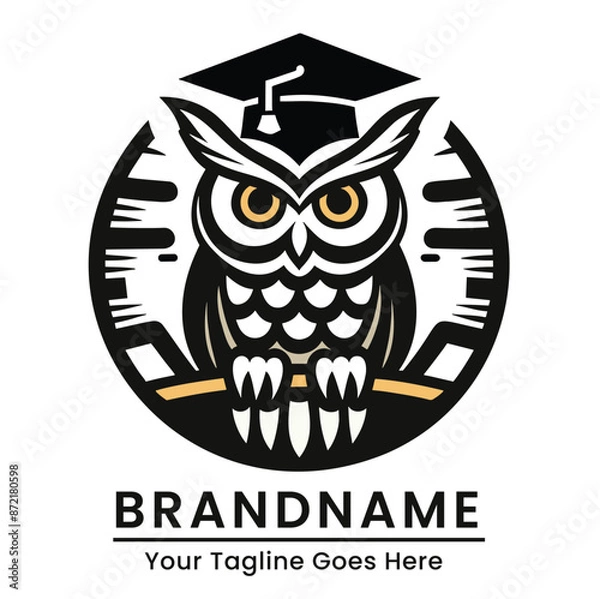 Fototapeta Traditional academic owl logo in a circular design great for educational branding and institutions