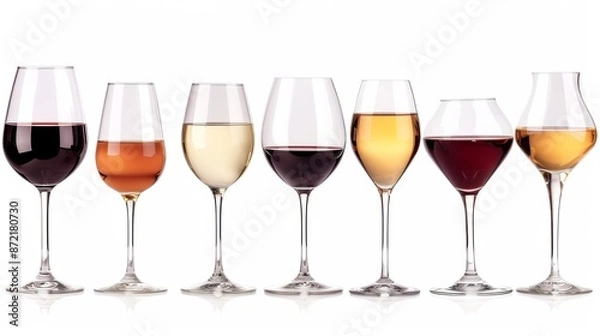 Fototapeta A set of various types of wine glasses, isolated on a white background