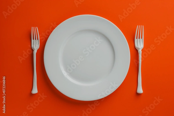 Fototapeta A chilling Halloween table setting with skeletal hands, isolated on a gradient background 