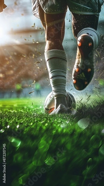 Fototapeta Football player sprinting with the ball