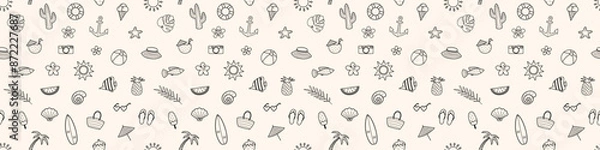 Fototapeta Seamless pattern with hand drawn summer elements. Vector illustration