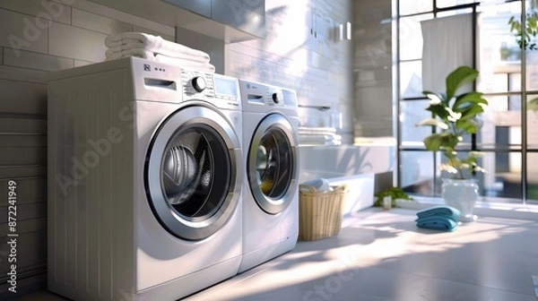 Fototapeta A sleek and modern washing machine and dryer set