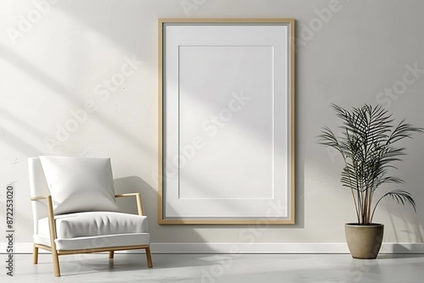Fototapeta Mockup frame in farmhouse living room interior 3d render
