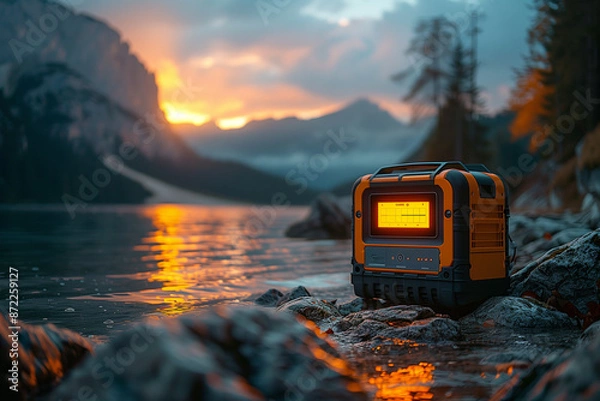 Fototapeta Hyper-realistic photo of an inverter and battery for camping