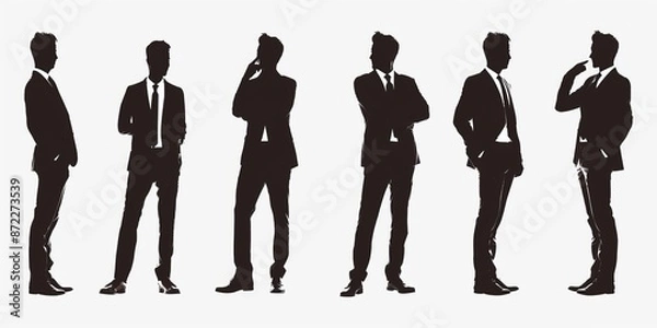 Fototapeta unrecognizable businessman silhouette in different poses on isolated white background