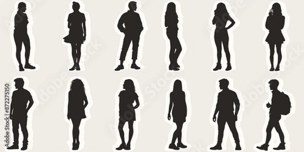 Fototapeta unrecognizable people silhouettes in different poses on isolated white background