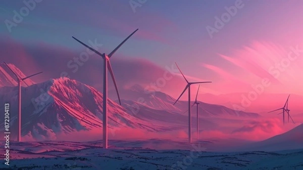 Obraz wind turbines at sunset