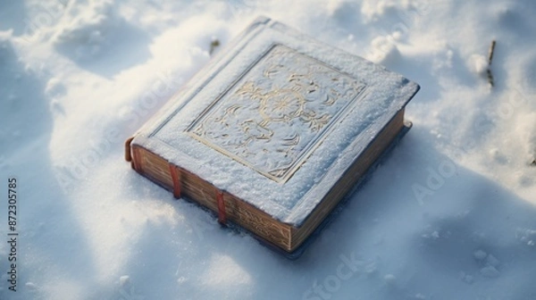Fototapeta old magic book on the snow