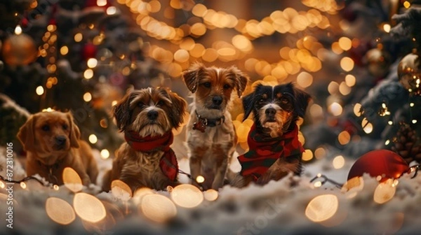 Obraz christmas tree decorations and dogs