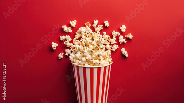 Fototapeta bucket of popcorn on red background