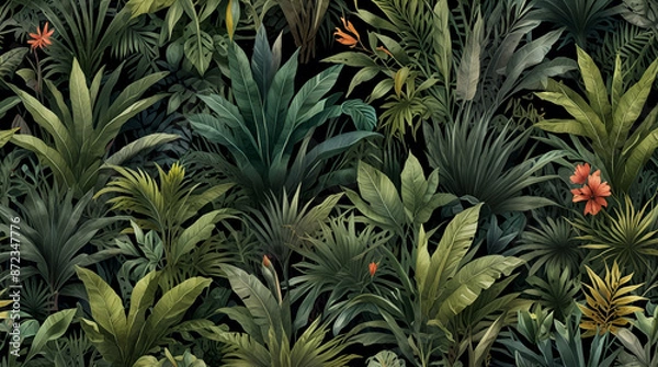 Obraz Watercolor wallpaper pattern Jungle landscape in retro design