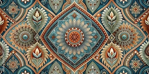 Obraz an ethnic pattern using geometric and paisley motifs