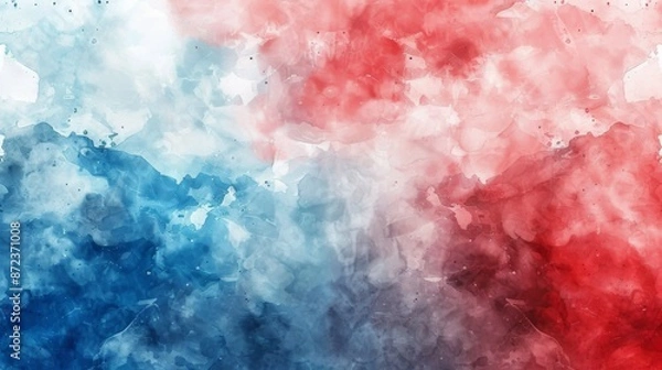 Fototapeta This image is a harmonious abstract watercolor painting where red and blue shades merge beautifully, creating an elegant visual with smooth transitions that suggest balance and serenity.