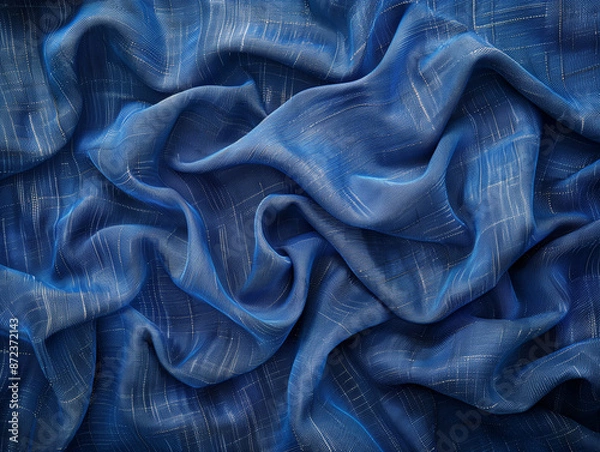 Fototapeta Denim Dynamics: Blue Bunched and Crinkled Texture on Mounted Backdrop