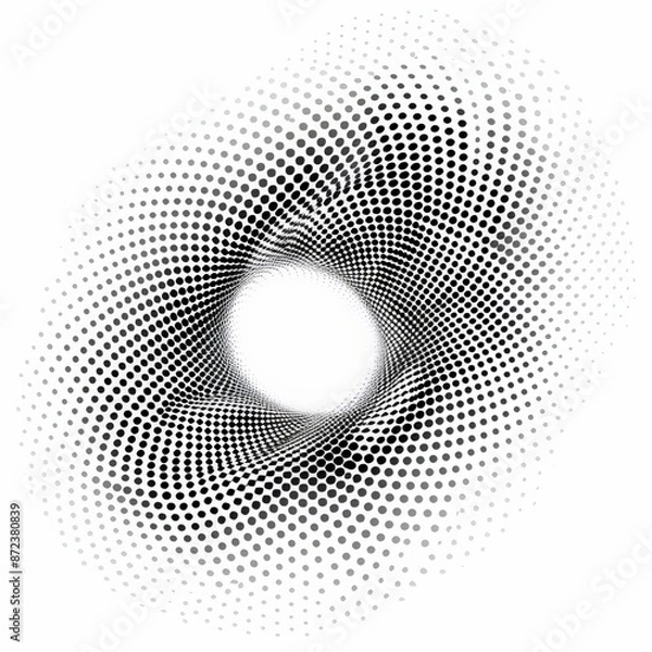 Fototapeta Abstract dotted shape in a swirl pattern in white color. Geometric art. Element for borders, logos, tattoos, signs, symbols, websites, social media, prints, emblems, templates, and backgrounds.