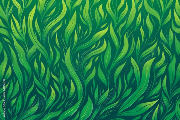 Fototapeta Green underwater seaweed seamless pattern background