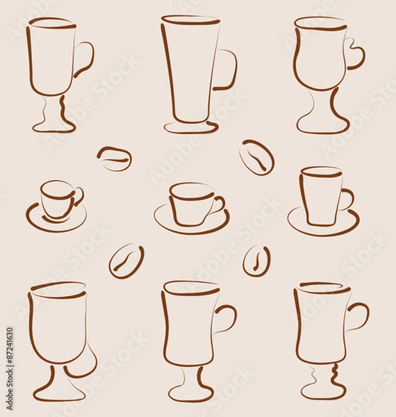Fototapeta Outline set coffee and tea design elements