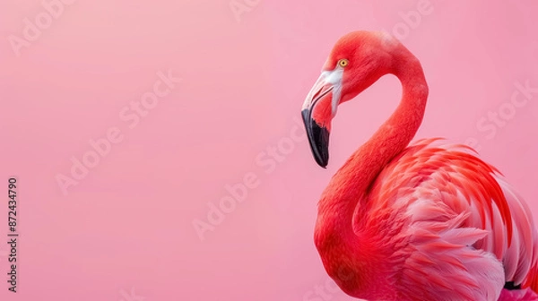 Fototapeta striking portrait of a flamingo on a seamless pink background