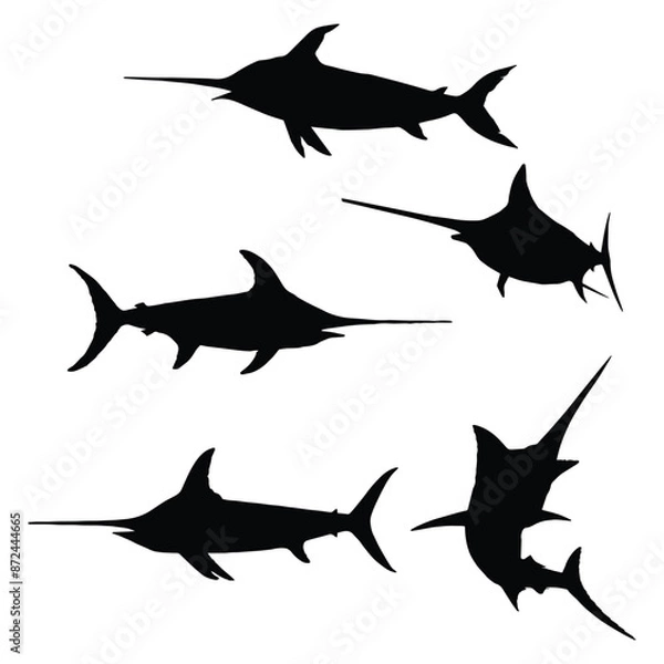 Obraz Set of Swordfish Silhouette Vector Illustration