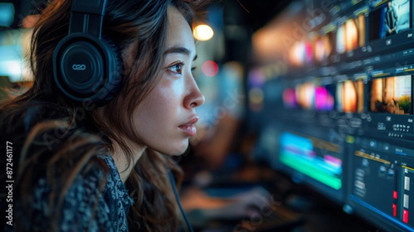 Obraz 動画編集をする女性