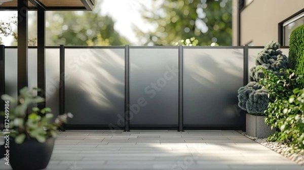 Fototapeta sleek, minimalist fence with panels that feature a frosted finish, offering privacy while still allowing light to permeate