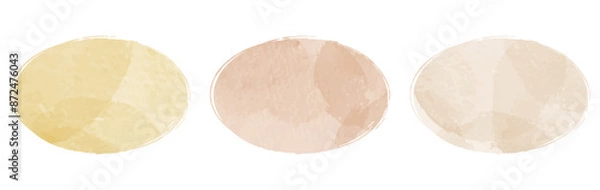 Fototapeta 手書きの水彩のフレームセット、円形フレーム、ナチュラルな配色