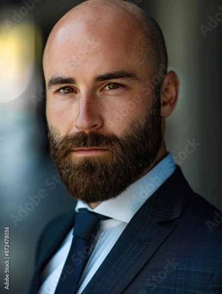 Fototapeta an attractive bald and beard man wearing suit professional portrait profile picture