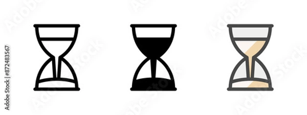 Fototapeta Multipurpose hourglass vector icon in outline, glyph, filled outline style. Three icon style variants in one pack.