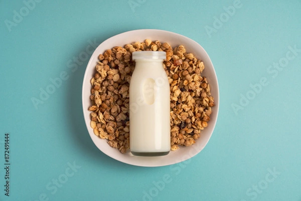 Obraz ミルク瓶とグラノーラのお洒落なイメージ