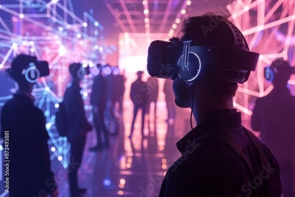 Fototapeta Virtual Reality Experience at a Futuristic Event