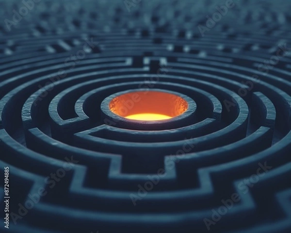 Fototapeta Metaphorical maze with a clear path to a glowing center, answers, problemsolving