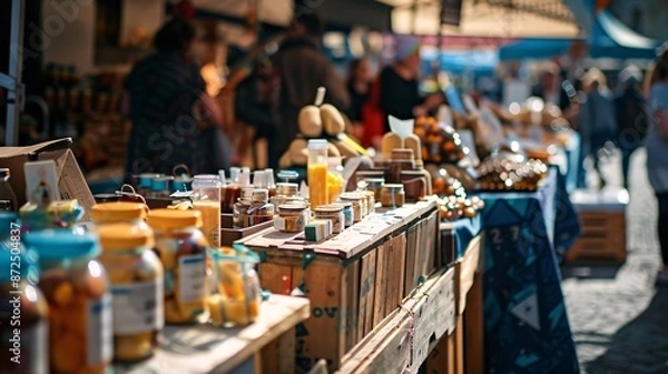 Fototapeta High-resolution image of a community event with various charity stalls, each selling different items to raise income for their respective causes