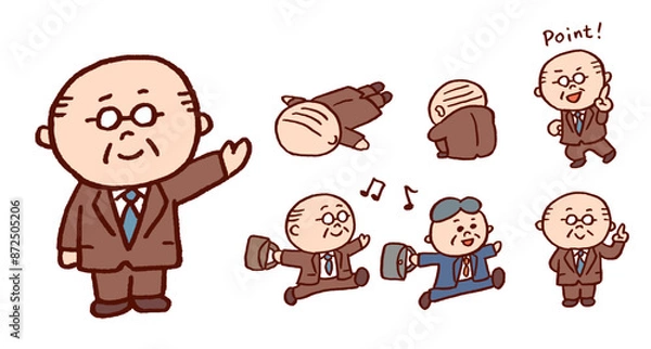 Fototapeta 頑張る中年サラリーマンのかわいいキャラ素材