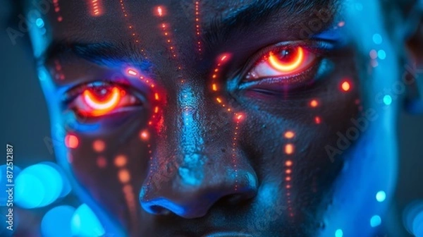 Fototapeta Futuristic Cybernetic Eyes with Neon Lights - Generative AI