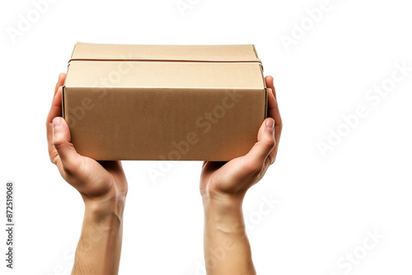 Obraz hands holding a blank box on transparancy PNG file for business delivery concept