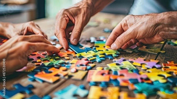 Fototapeta Vibrant Jigsaw Puzzle Assembly in Collaborative Business Concept