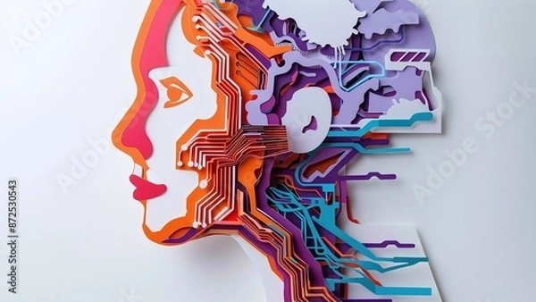 Fototapeta Papercut Style Artificial Intelligence Board Technology Concept Map