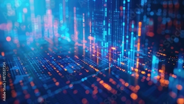 Fototapeta Abstract Digital Red and Blue Stock Market Chart on Screen, Various Data Points and Trend Lines, Forex Trade with Blurred Background