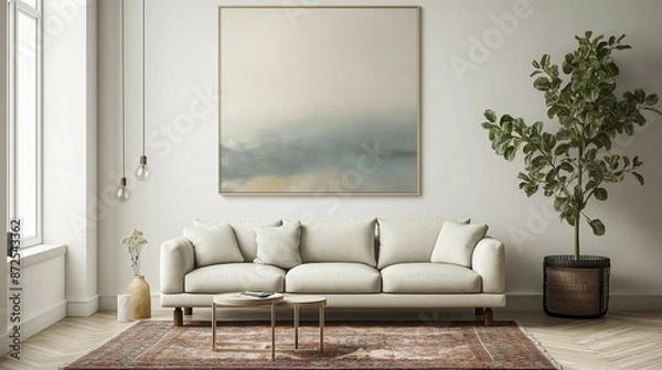 Obraz Frame mockup, modern living room interior with sofa