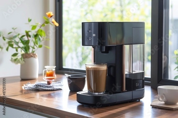 Fototapeta Modern Coffee Machine with a Cup of Coffee