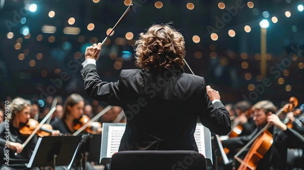 Obraz Orchestra Conductor Leading Performance Classical Music Concert Stage